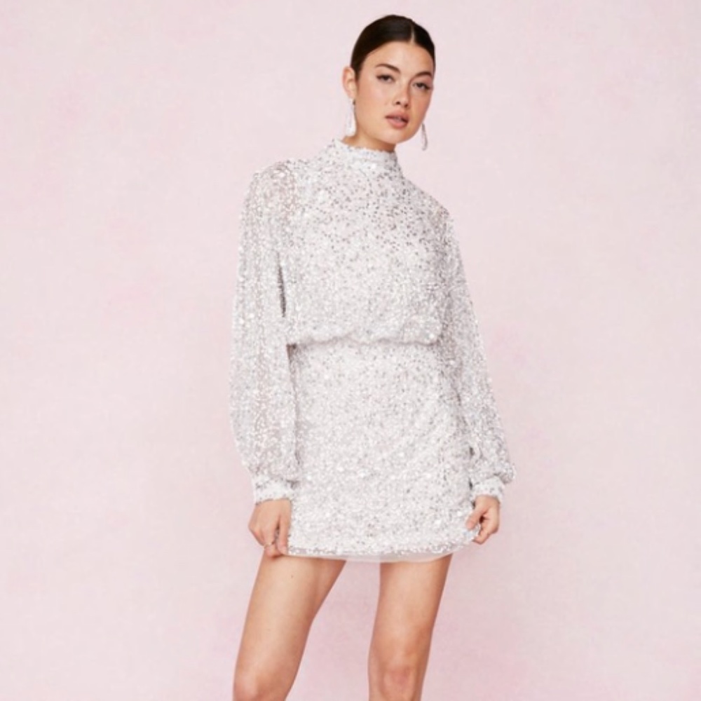 Nastygal | White Sequin Mini Dress | Size 2